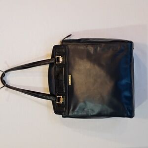 Navy Blue Leather Zipper Top Tote Commuter Bag Brooks Brothers NWOT